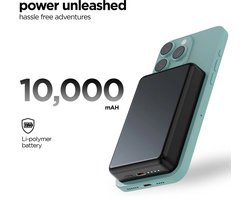LuminexPro® 4-in-1 Powerbank 10000 mAh – Snellader 20W – MagSafe & Qi Draadloos – USB-C – LED Indicator – Ingebouwde Telefoonstand – Zwart – Voor iPhone 12/13/14/15/16