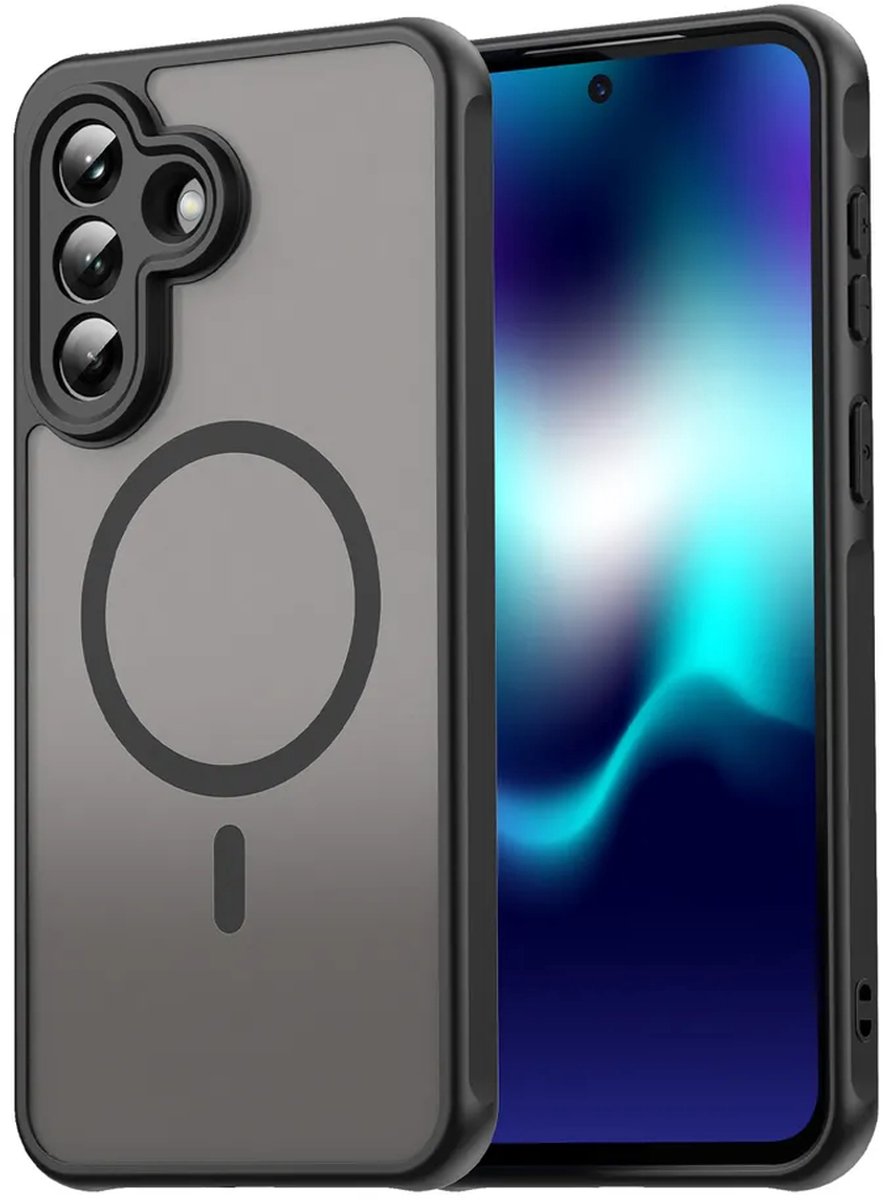 MobyDefend Hoesje - Geschikt voor Samsung Galaxy A37 - Case Geschikt voor MagSafe - Mat Transparant Met Gekleurde Rand - Zwart
