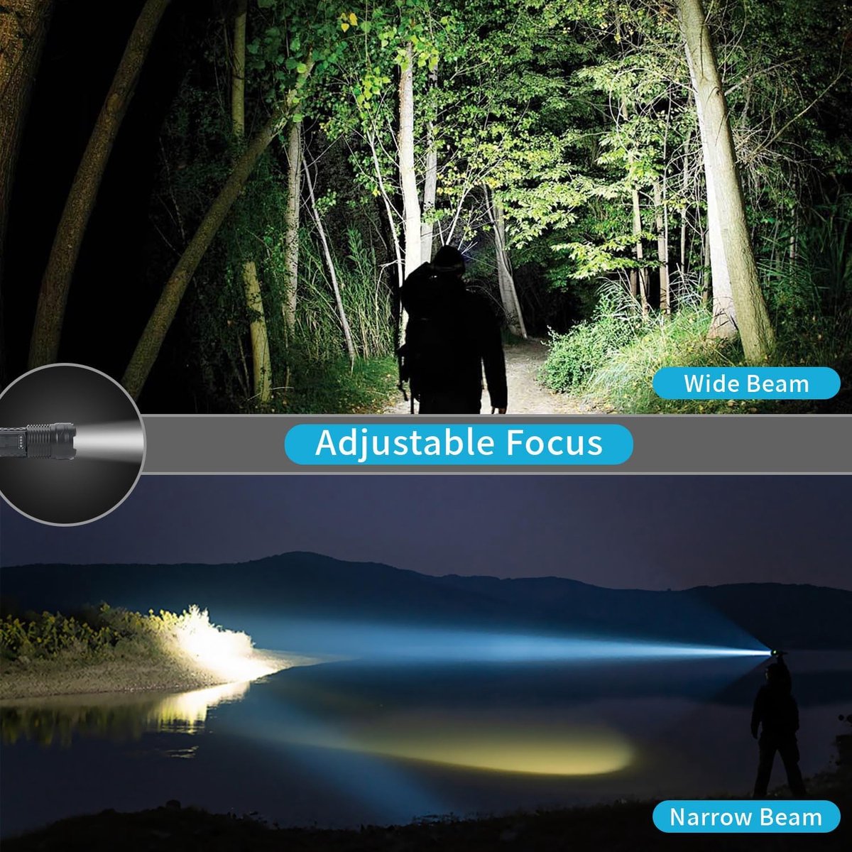 2 items - zaklamp - LED-zaklamp - maglite - 90000 lumen - 7 lichtstanden - Oplaadbaar - Inclusief COB-zijlicht - IPX6 waterdicht - Verstelbare focus - Geschikt voor kamperen — cadeau in Sport & Outdoor - foto 4