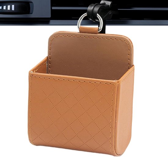 Auto-organizer voor ventilatierooster - Auto-dashboard organizer van PU-leer - Met haak - Draagbare organizer voor in de auto - Geschikt voor sleutels, muntjes, mobiele telefoon en zonnebril - Bruin