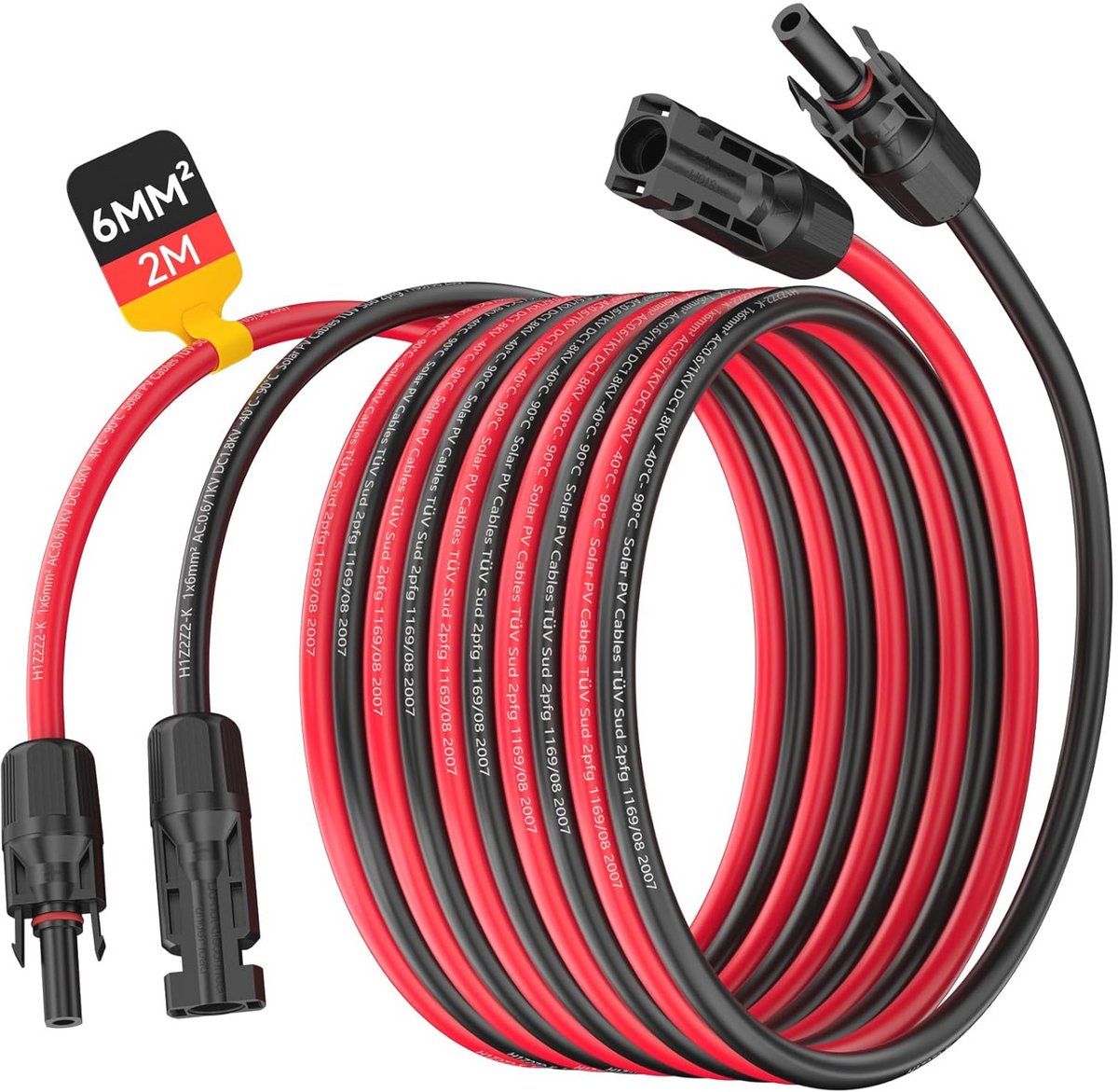 Zonne-kabel 6 mm² - 2 m | PV Verlengkabel met Zonne-stekker | Waterdicht en UV-bestendig