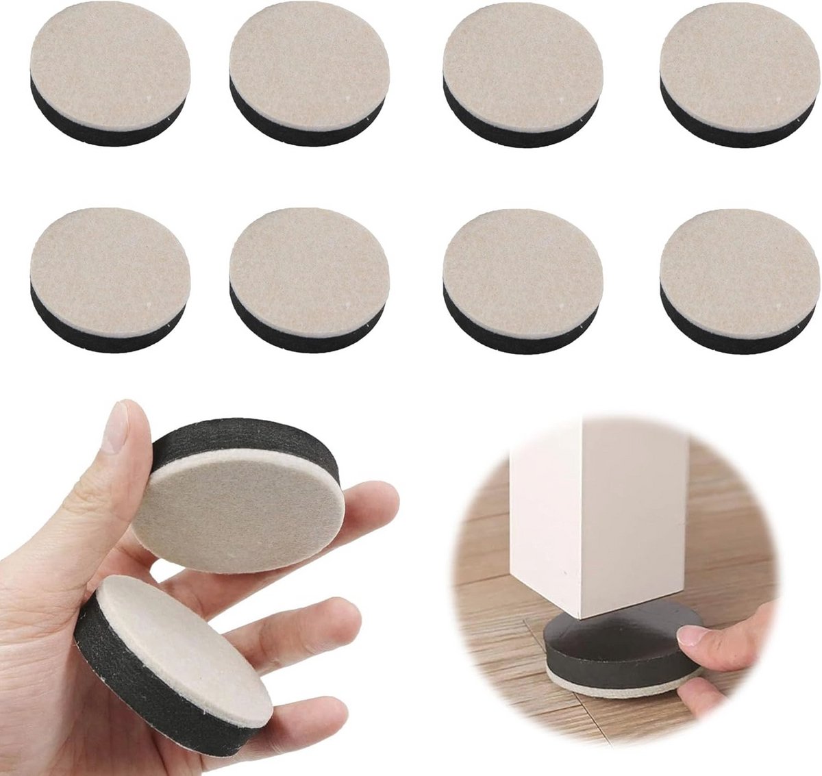 Zelfklevende meubelverhogingen - 8 stuks - 5 cm - antislip vilt - voor tafelpoten, stoelen, kasten en bureaus
