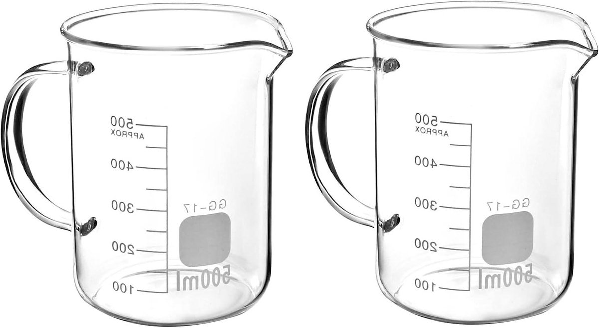 Allecto plus - 2-pack maatbekers met handvat van borosilicaatglas 500 ml