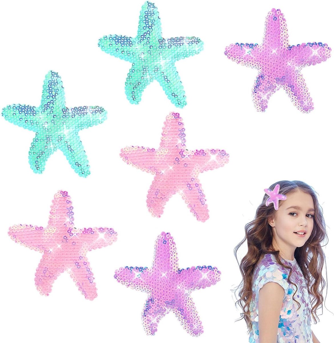 E-Ambar - Haarspelden met zeesterdesign en pailletten voor vrouwen en meisjes