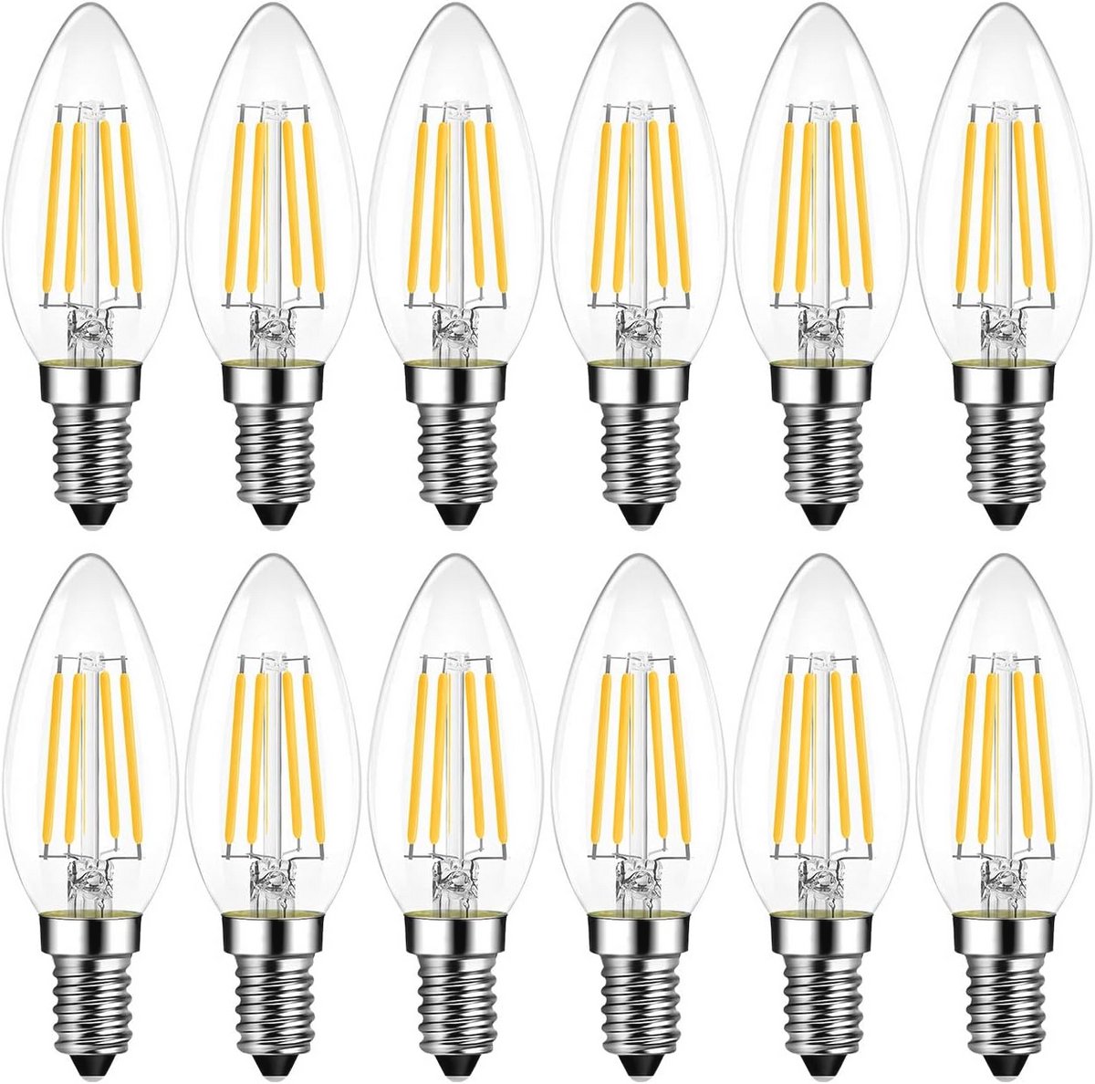 E14 LED Kaarslamp Warm Wit 4W - 470 Lumen, Verpakking van 12 Stuks