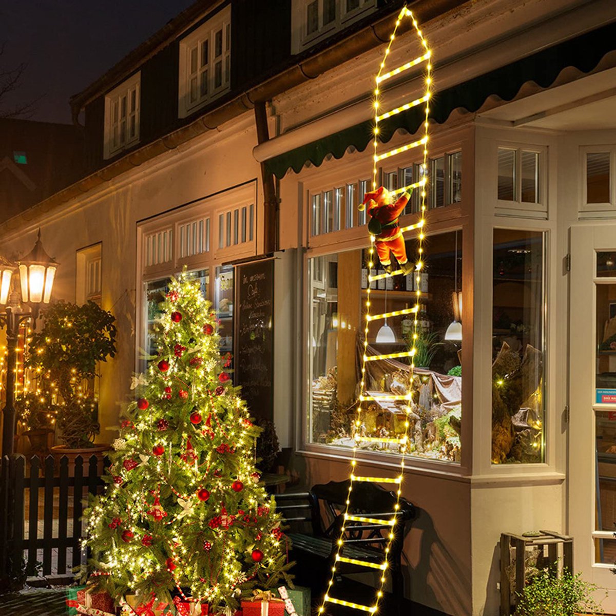 Mmgoqqt - 1 Stuk - Kerstverlichtingsladder - Warmwitte Lampjes - 3 Meter - Kerstman Afstandsbediening - Binnen-en Buiten Geschikt