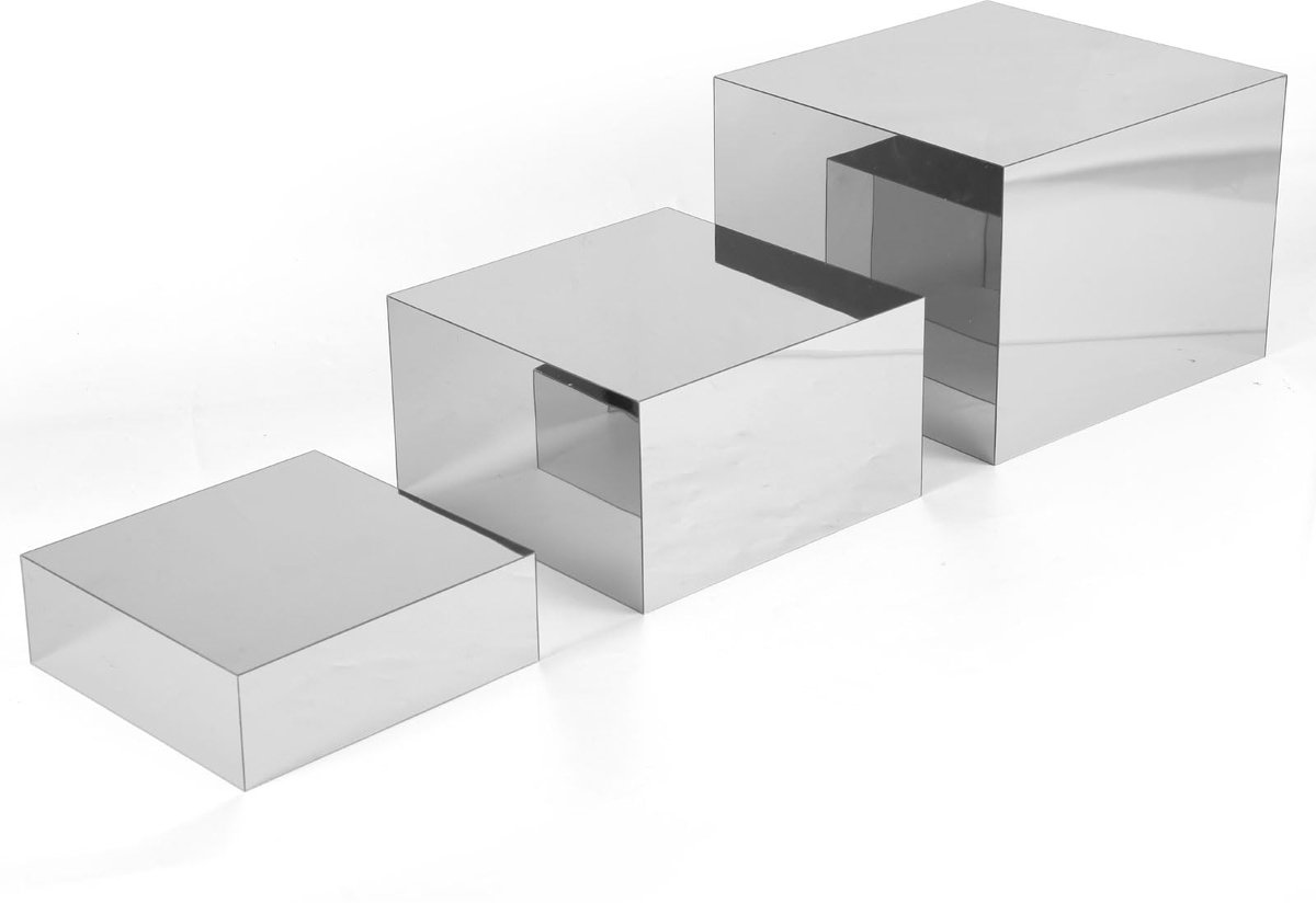 3 buffetverhogers, 15,2 x 17,8 x 20,3 cm, zilveren acryl cupcake-standaardverhogers, holle bodem, voedseldisplaystandaards, buffettafels, nette, elegante feestbuffetverhogers voor snoep