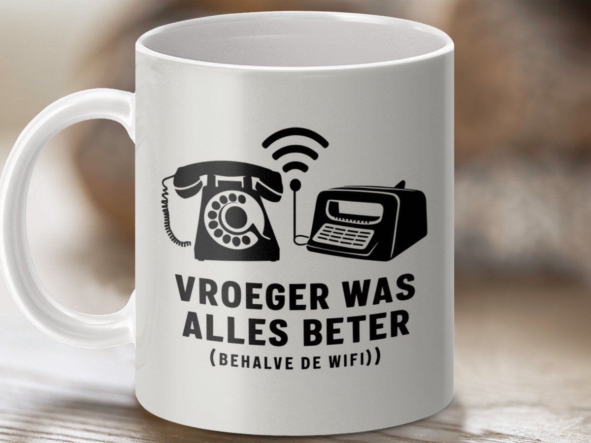 Mok Vroeger was alles beter, nostalgisch cadeau, retro telefoon, grappige mok, koffiemok, cadeau idee, theemok, vintage mok
