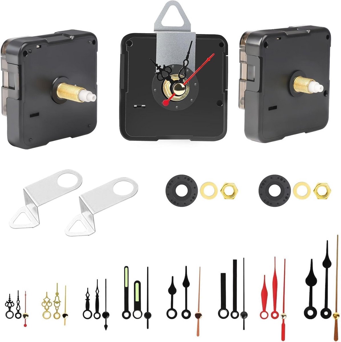 Stille Klokmechanisme Set voor Klokreparatie en DIY Projecten - 3 Stuks met 8 Paar Wijzers