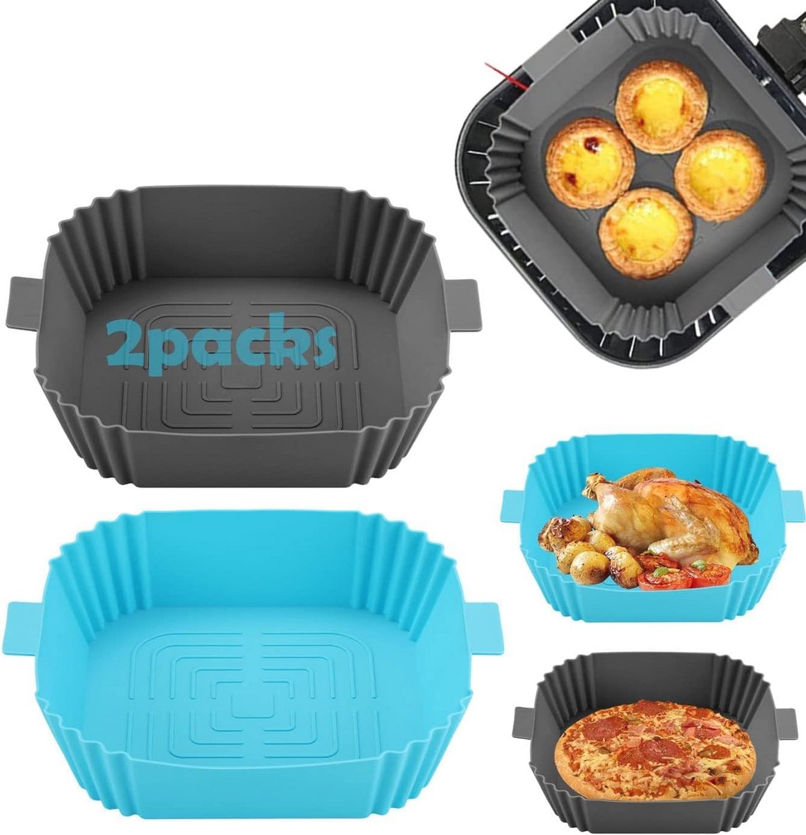 2 Stuks Silicone Air Fryer Liner - 6,5 Inch Herbruikbare Silicone Mand voor Airfryer - Hittebestendig en Antiaanbak