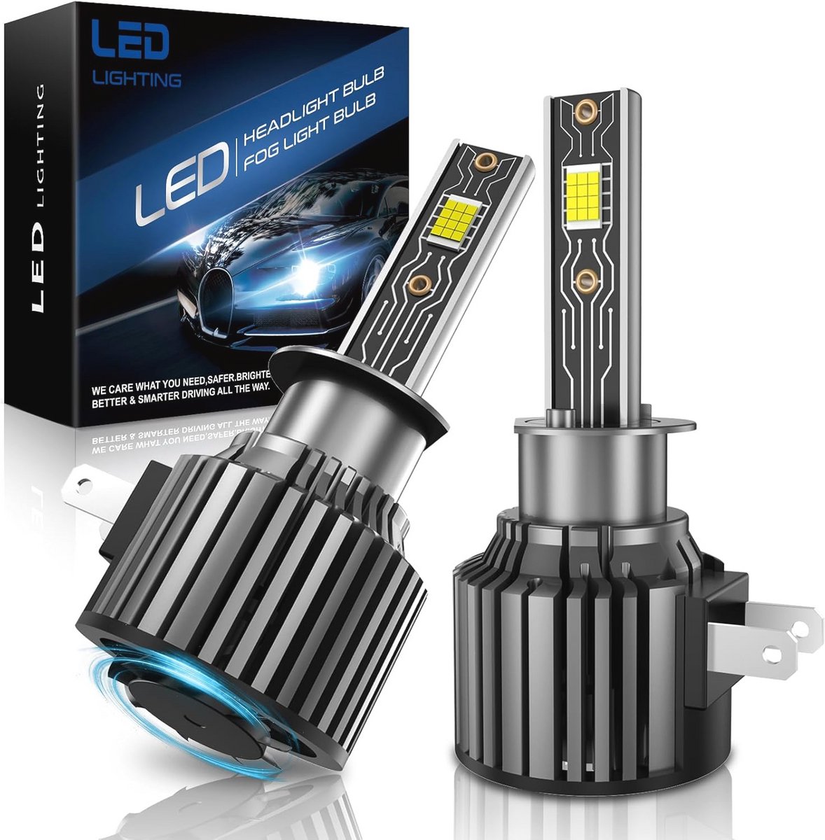 H1 LED Koplampen 18000LM 80W 6000K Wit - 1:1 Halogeen Vervangen, Set van 2
