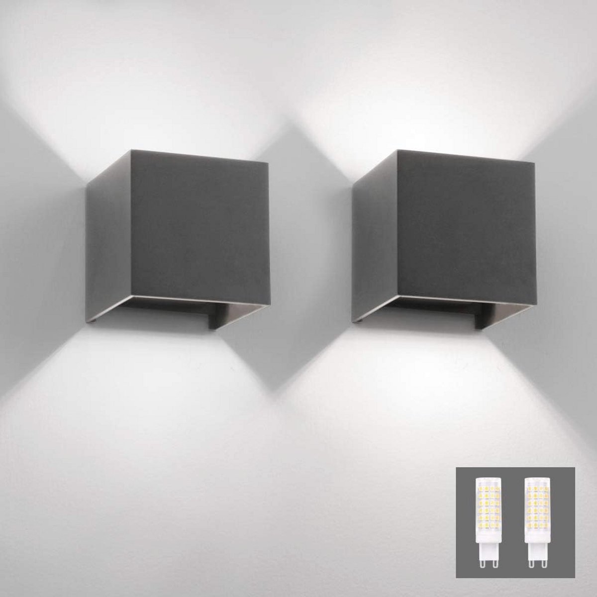 Moderne LED Wandlampen Set van 2 voor Binnen en Buiten - Donkergrijs, Koud Wit 6000K