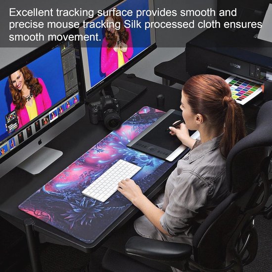 Grote gaming muismat met antislip rubberen basis en gestikte randen - 90 x 40 cm — afbeelding 3