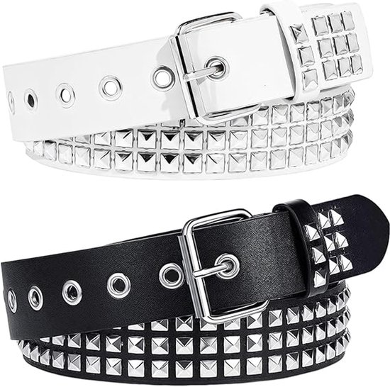 Riem - Riem cloutée Métal punk Rock - Unisexe - Riem cloutée Pyramid gothique à œillets - Zwart et blanc ajustable - 2 pièces