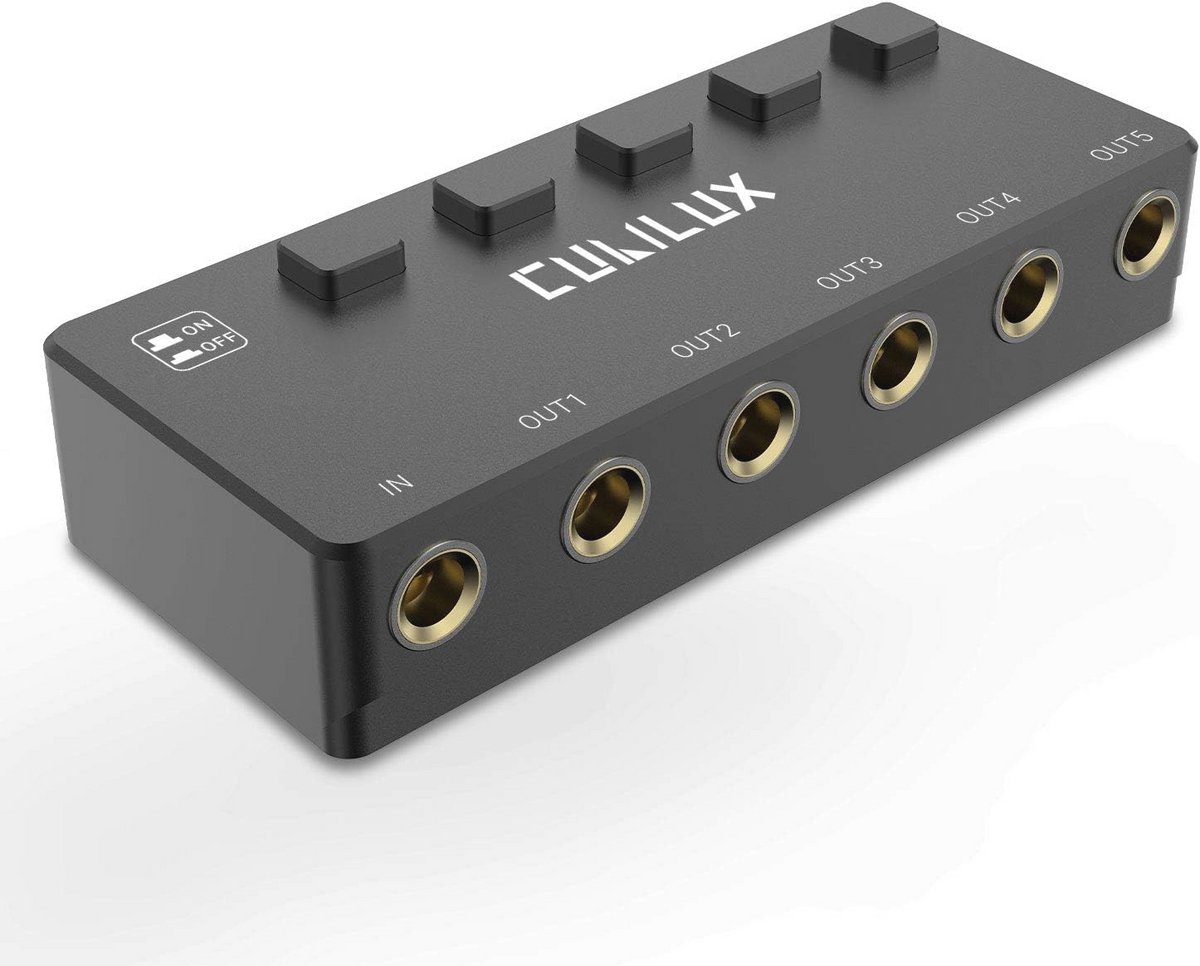 5-Weg 6,35 mm Stereo Audio Splitter met Schakelaar - Passieve 1/4" AUX-distributeur voor Instrumenten, Koptelefoons en Luidsprekers