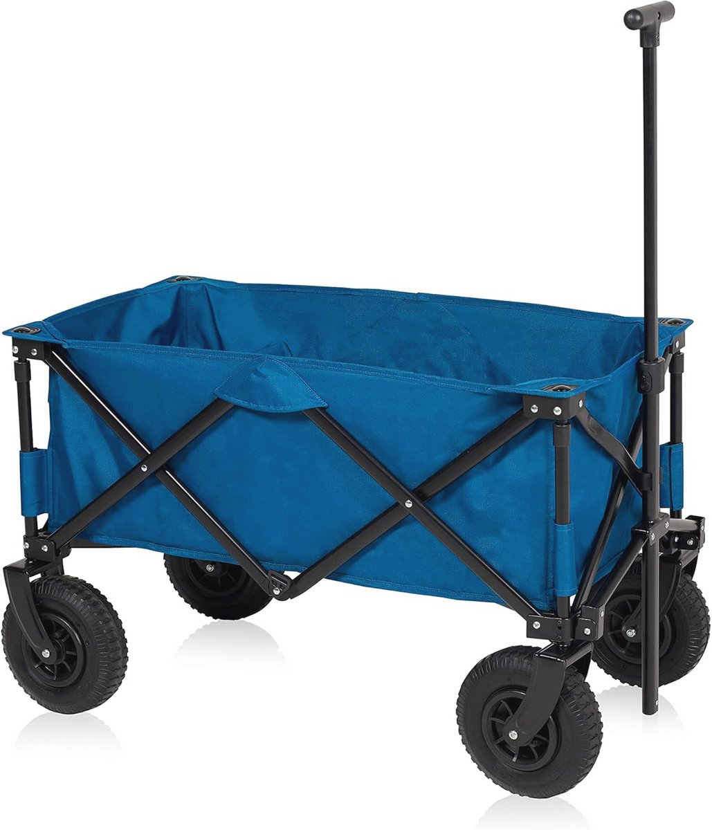 Opvouwbare handkar - Bolderkar tuinwagen - Spullen vervoeren - Met luchtbanden - 103 liter - Blauw