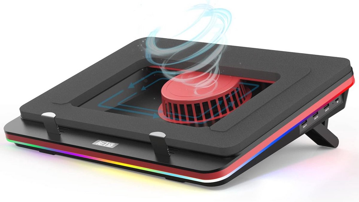 Krachtige laptop koelpad met RGB verlichting en USB hub - Turbo-fan voor 13-17,3 inch gaming laptops