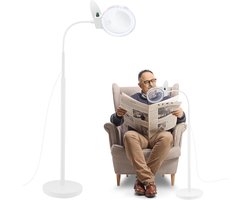 Vergrootglas met licht en standaard - Dimbare vloervergrootlamp met 36 LED, 5 kleurmodi en verstelbare zwenkarm voor ambacht
