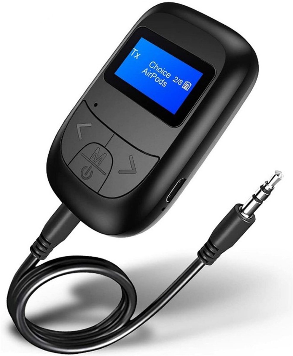Ynkkvre - Bluetooth 5.0 Audio Adapter- met LCD-Scherm – Draadloze Zender & Ontvanger – 3.5mm AUX – Voor TV, Auto, PC & Speakers – Compact & Snelle Verbinding