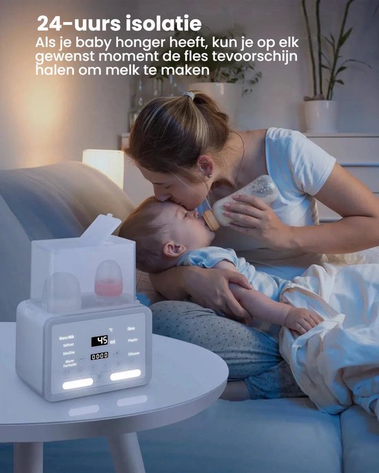 Babyfleswarmer 8-in-1 met Sterilisator - Verwarmt 2 Flessen Tegelijk - LCD Display & Stoomsterilisatie - 24u Temperatuurregeling - Geschikt voor Glas/Plastic/Silicone Flessen - Snel Opwarmen in 3.5-8 Minuten van Merkloos — afbeelding 3