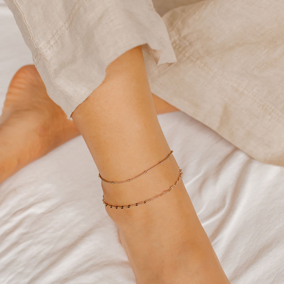 Hey Happiness Curb & Kraal Enkelband Dames – Roestvrij Staal 18K Verguld – Waterproof & Verstelbaar – Zomerse Ketting – Strand Sieridan – Roségoud