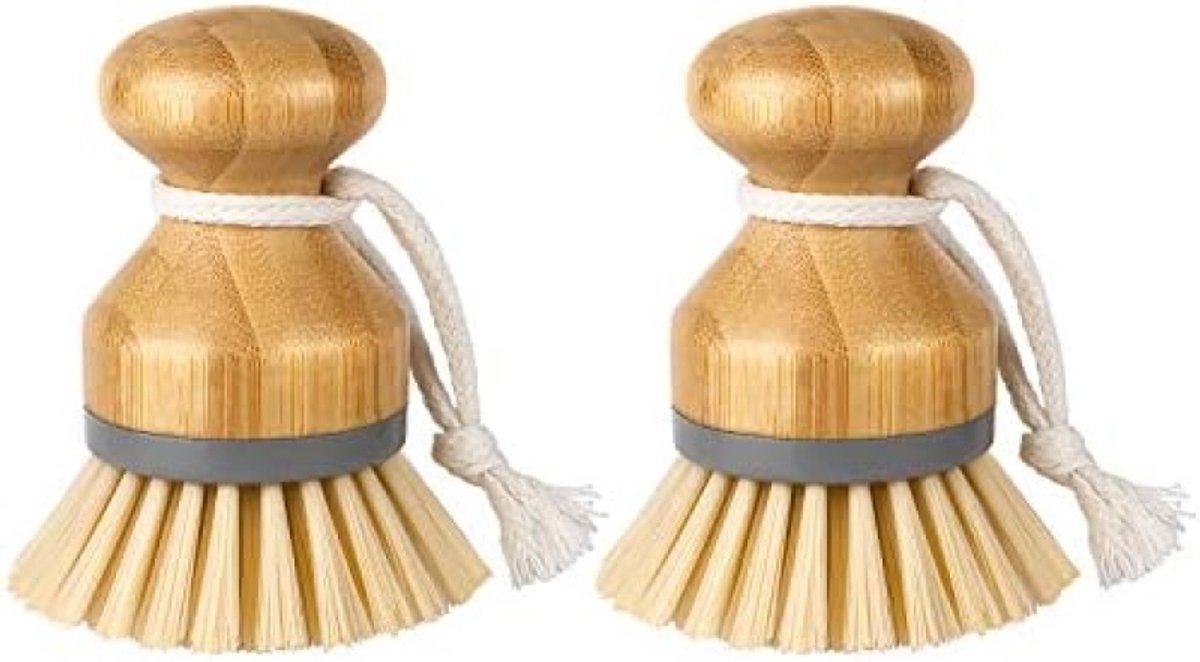 Duurzame bamboe afwasborstel set - 2 stuks met schraper