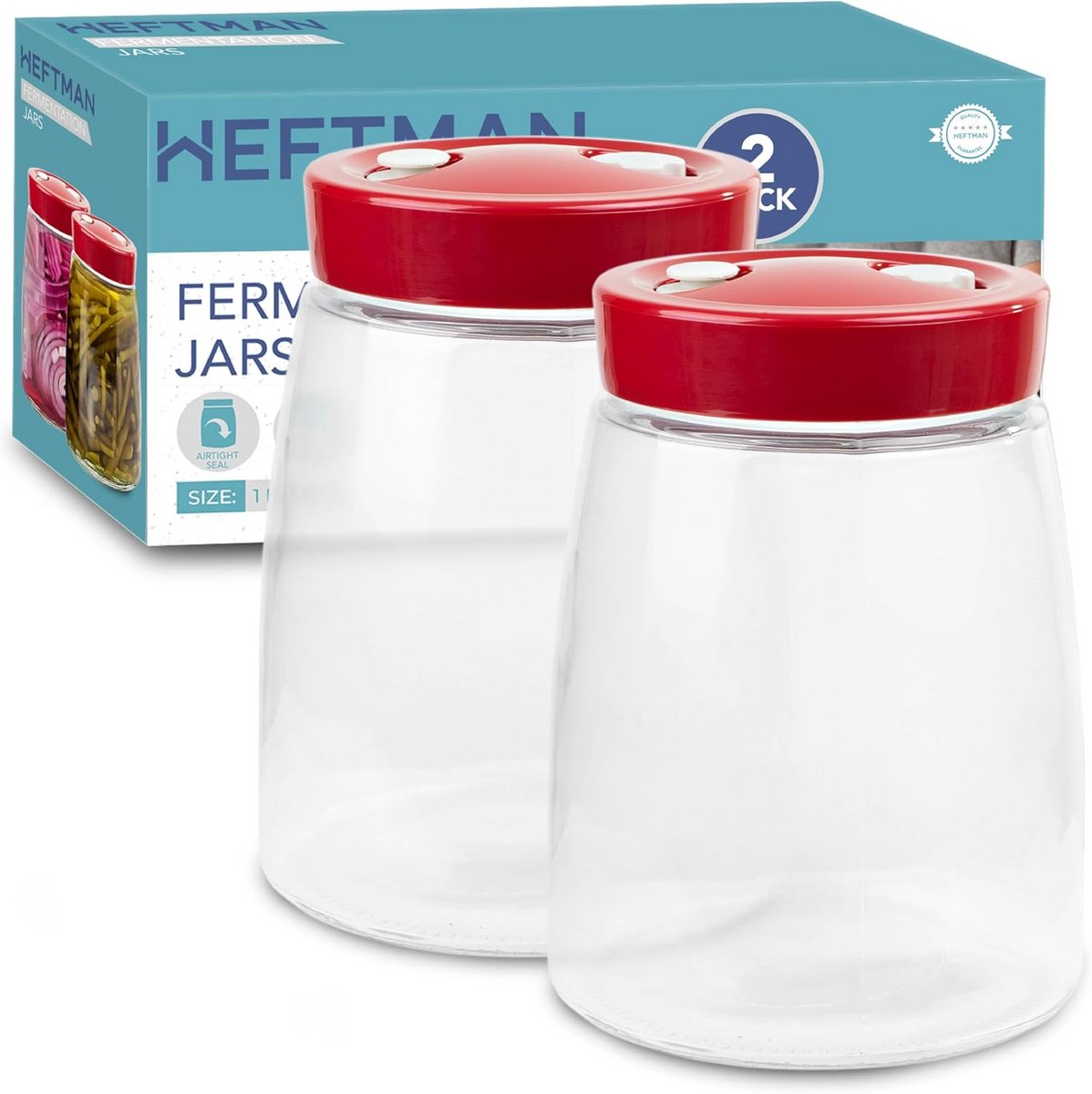 Set van 2 Glazen Fermentatiepotten 1,4 Liter met Ventiel voor Probiotisch Zuurkool en Komb