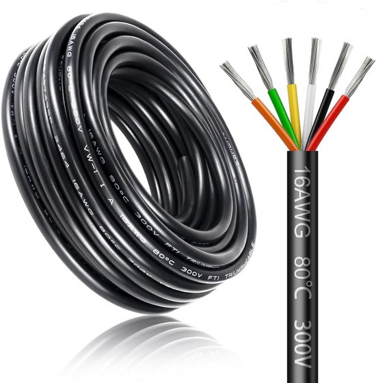 Câble Extension 8 Mètres 18 AWG 4x0,75 Mm² – Pour éclairage LED, Voiture, Bateau (Cuivre étamé, 300V/13A, UL2464)