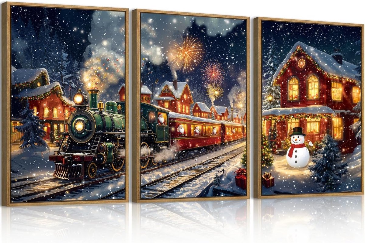 Unyqoos Set van drie kerstposters voor sfeervolle winterdecoratie in huis en kantoor Kerstmis