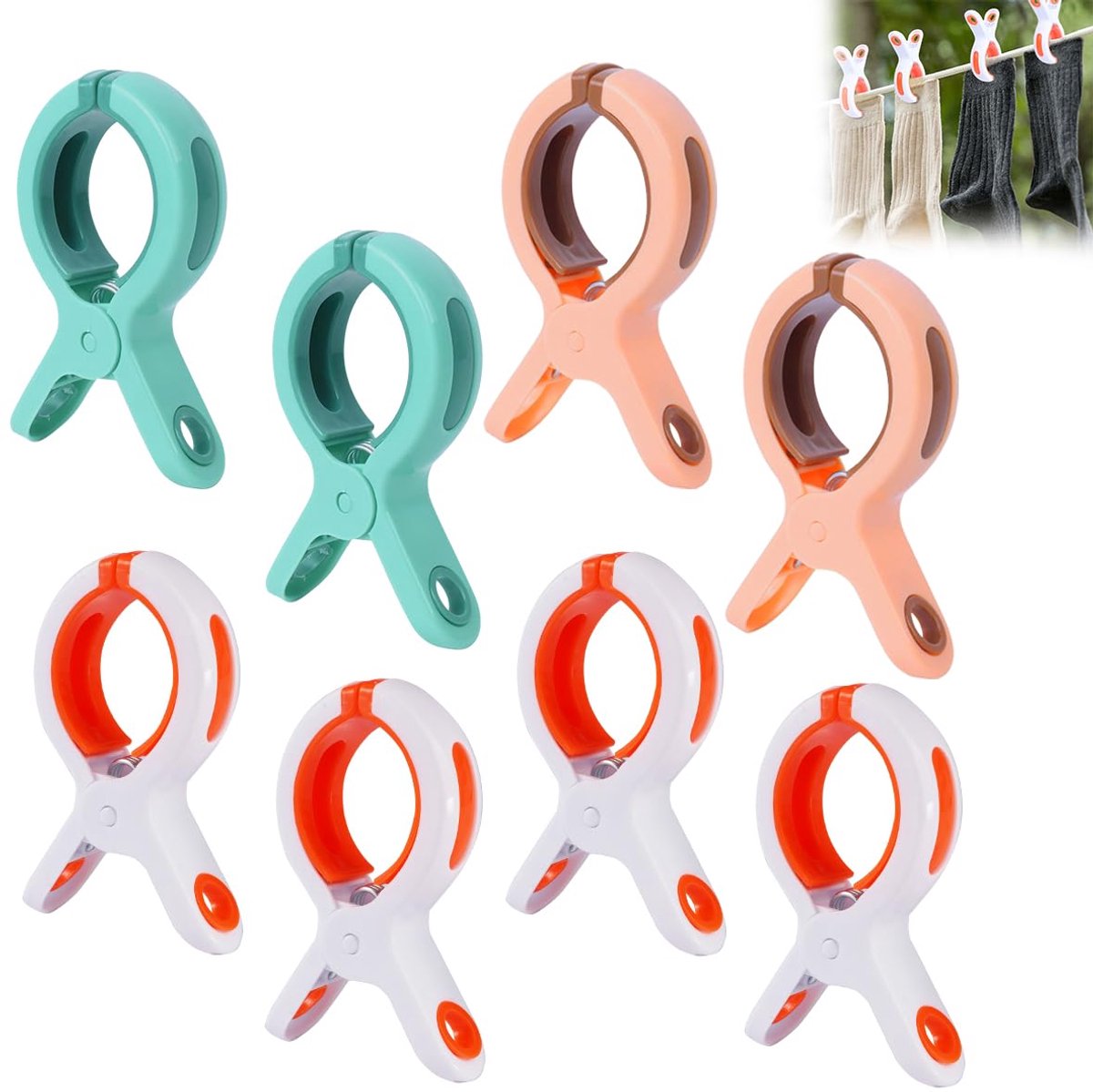 Unyqoos® Set van 8 stevige strandklemmen voor handdoeken en wasgoed met antislip