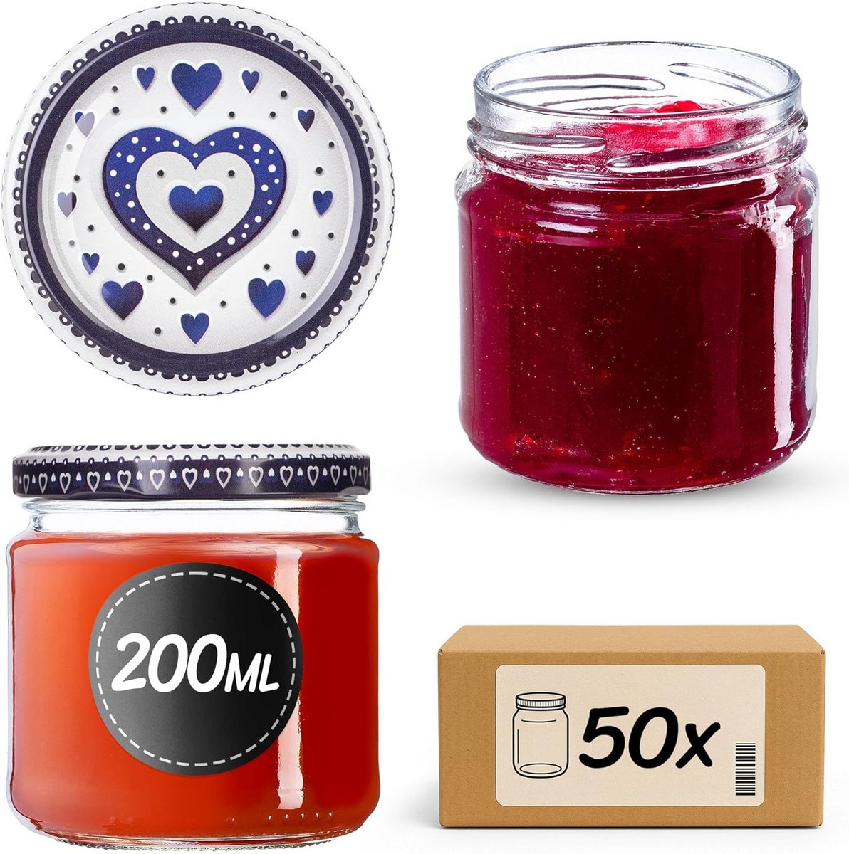 Set van 50 Glazen Bewaarpotten 200ml met Twist-Off Deksel voor Jam en Conserven
