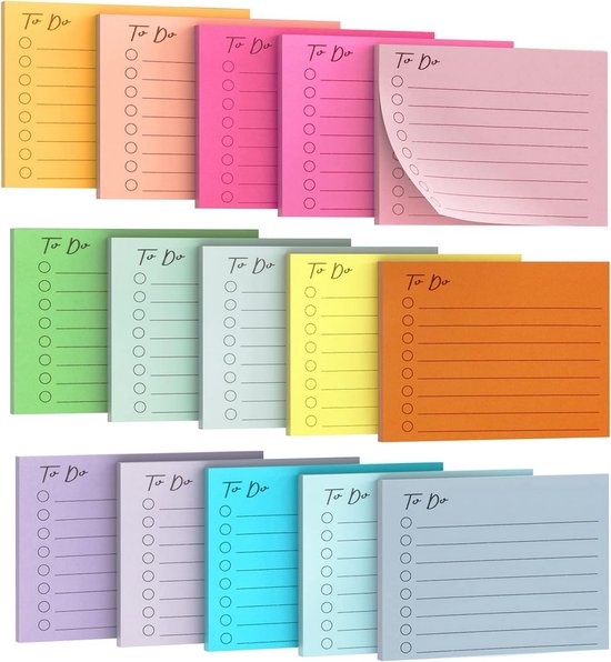 450 Zelfklevende Gelinieerde Notities – 9 Kleuren, 10x7 Cm – Super Sticky, Met Liniaal – Voor Kantoor, School & Thuis