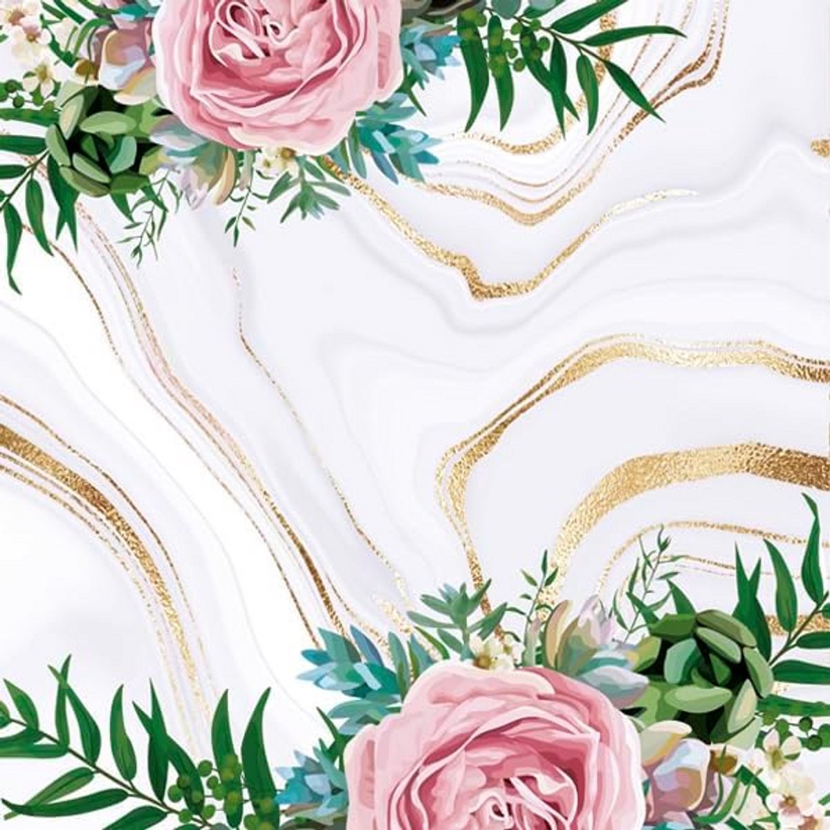 3-laags tissue servetten lentebloemen roze rozen grijs goud marmer 33x33cm