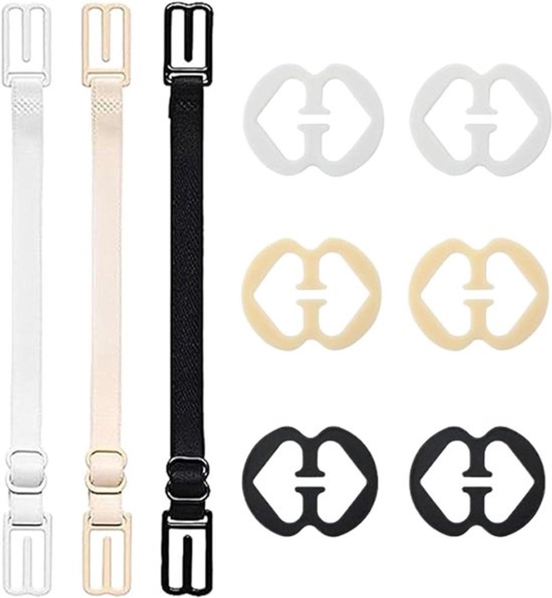 9 stuks BH-riemclips - 6 stuks clips en 3 stuks bandjeshouder voor het voorkomen van wegglijden - comfortabel elastisch - past op alle cupmaten - racerback-bh-riemhouders