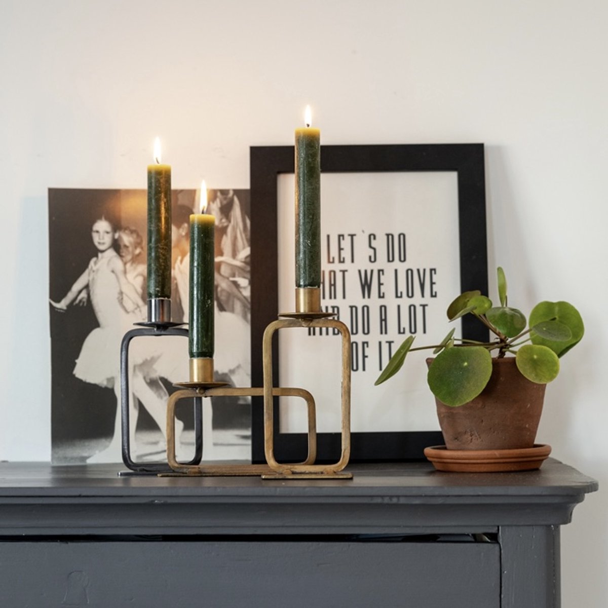 Homedeco Dave – Kandelaar – Brass Finish – Rechthoekig – Zwart