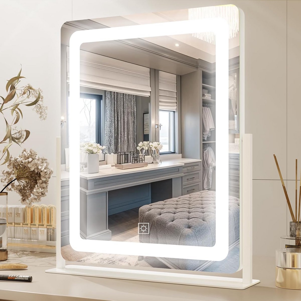 Grote Make-up Spiegel met Touchscreen LED Verlichting, 45.7 x 56 cm voor Kaptafel