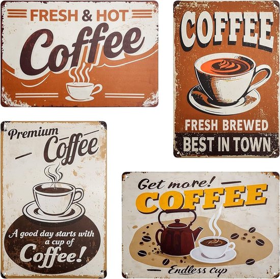 Rongxze Set van 6 vintage metalen borden, 20 x 30 cm, retro