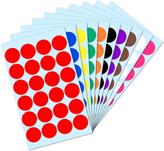 Ronte - Ronde Stickers 1200 stuks - Gekleurde Puntstickers in 10 ...