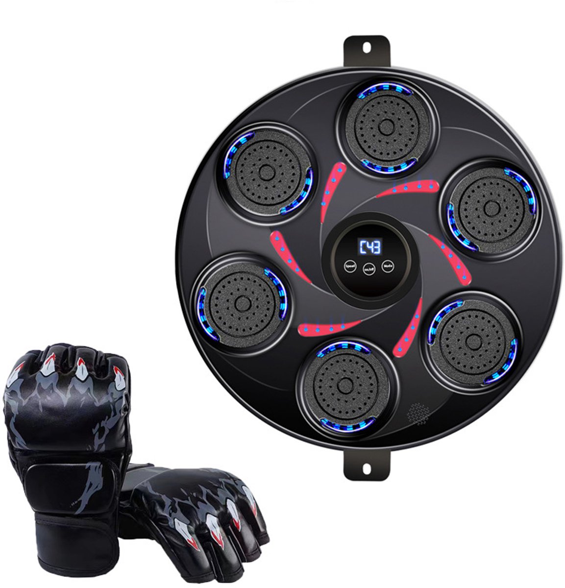 Slimme muziekboksmachine - Elektronische boksmachine voor wandmontage - Inclusief bokshandschoenen - Muziekfitnessapparaat - Bokstrainer - 9 trainingsmodi - Bokstraining - Boksen - Geschikt voor volwassenen en kinderen - Inclusief handschoenen