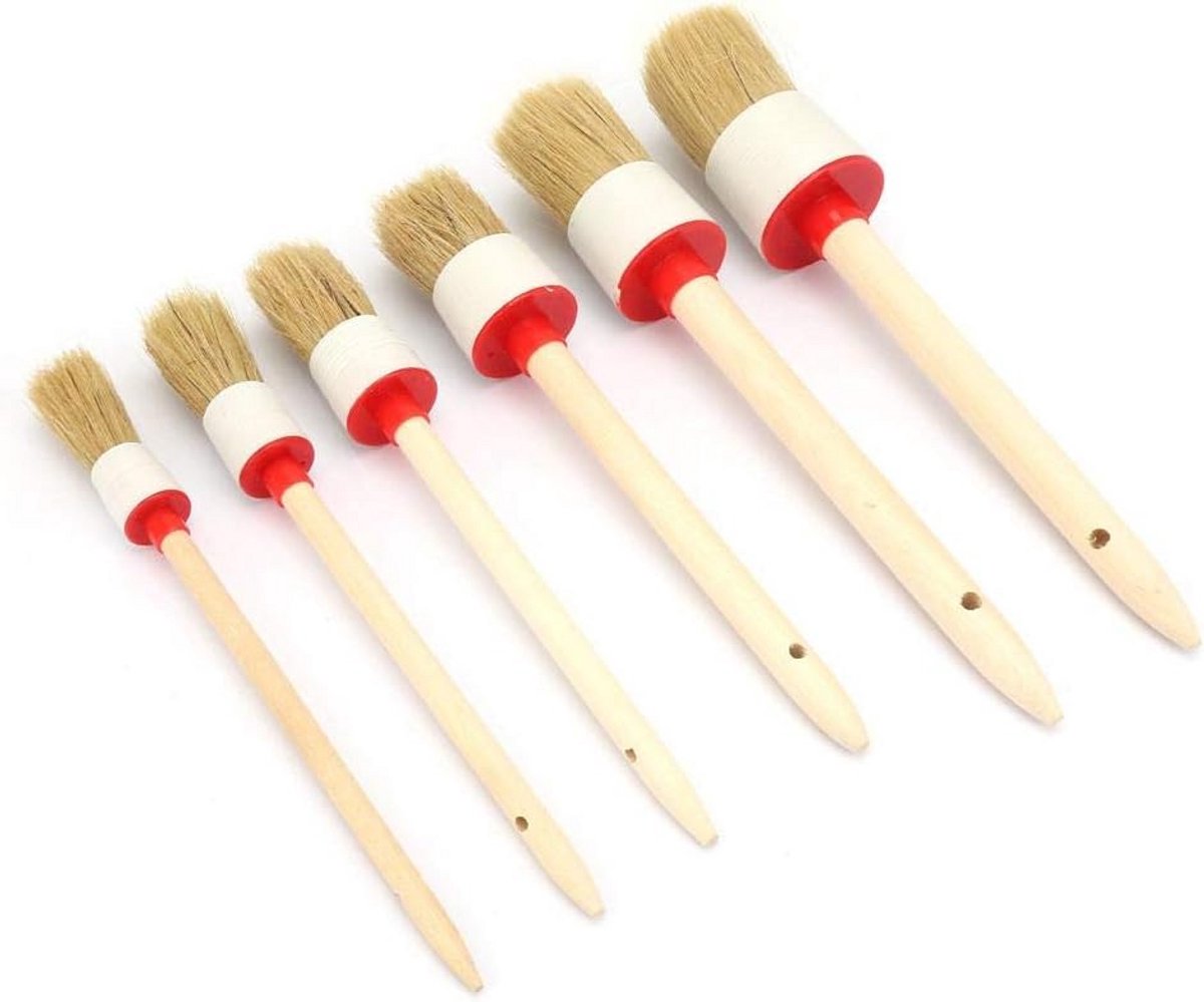 Set van 6 ronde borstels met houten handvat voor autopolijsten en verzorging