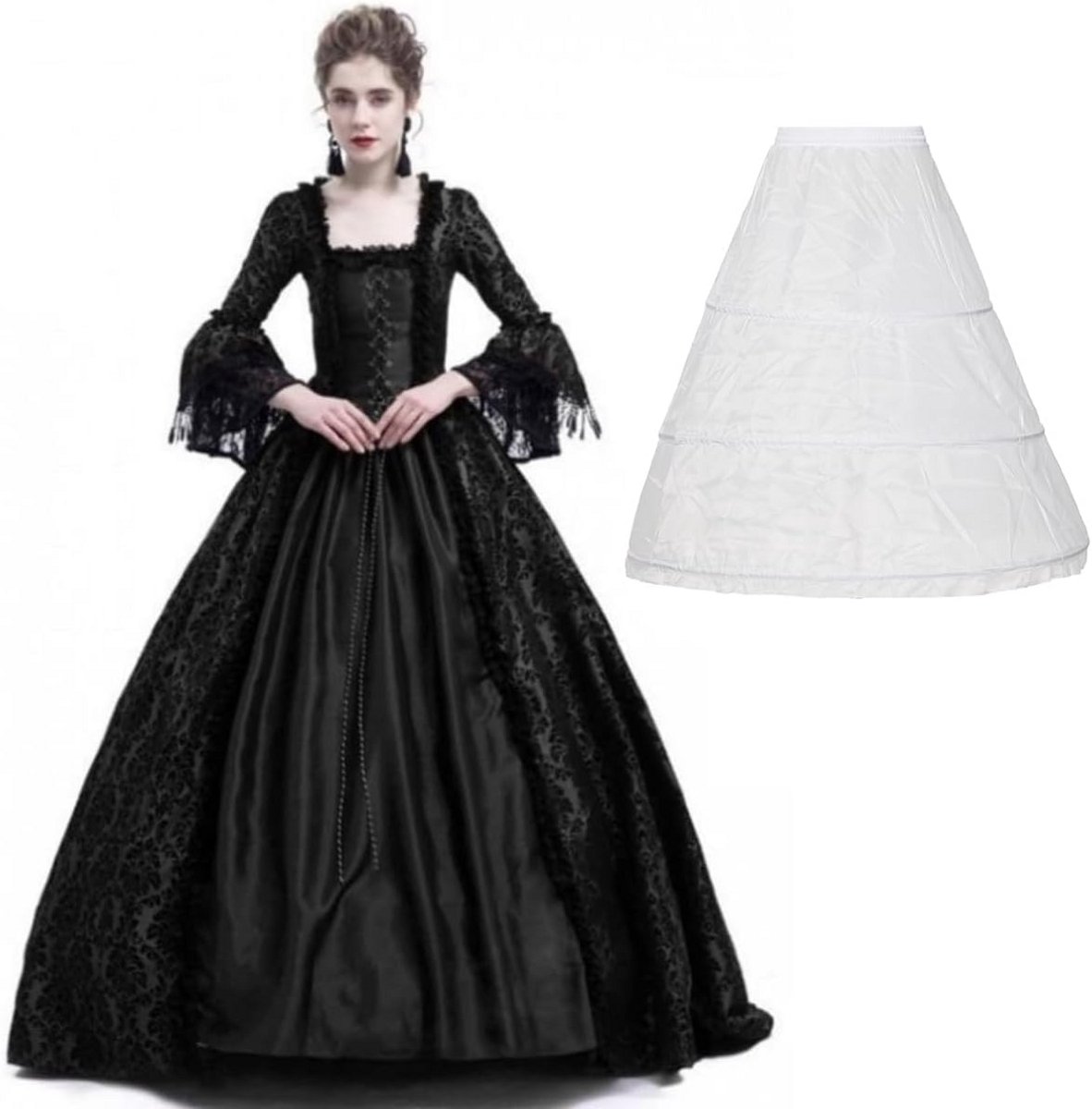 Victoriaanse Jurk voor Vrouwen - Vintage Hofmaskeradejurk met Petticoat, Middeleeuwse Gotische Lolita Stijl voor Feesten en Avondgelegenheden
