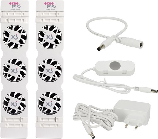 Ezeefox Radiatorventilator met 3 Ventilatoren en Thermosensor - Duoset - Universeel - Energiezuinig - Zeer stil - Radiator Ventilator – Wit