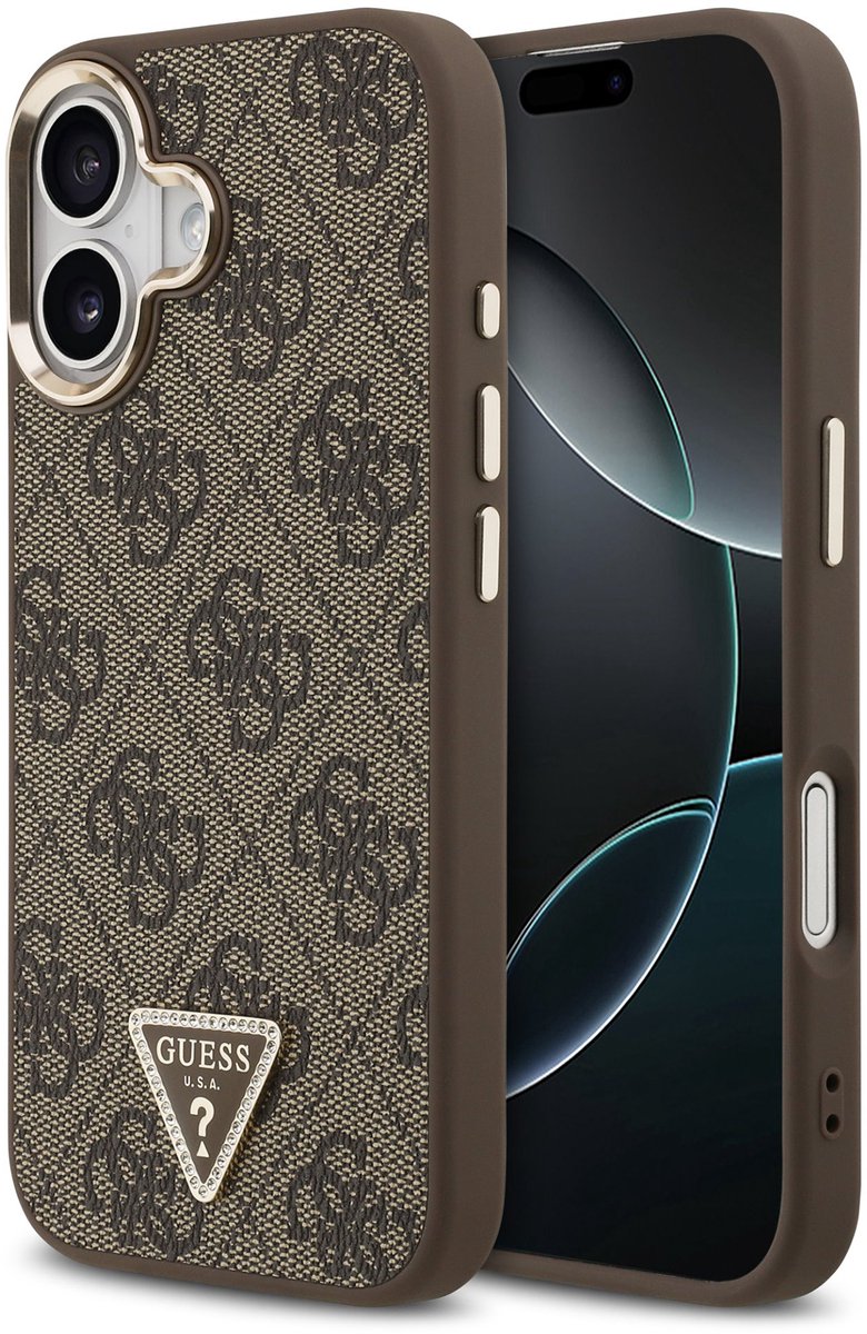 Guess 4G Triangle geschikt voor iPhone 17 hoesje – MagSafe compatibel – Bruin