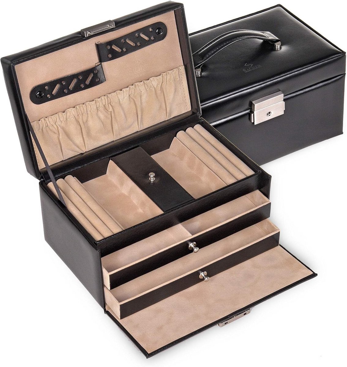 Luxe Sieradendoos Zwart Leer - Klassiek Model voor Dames en Heren