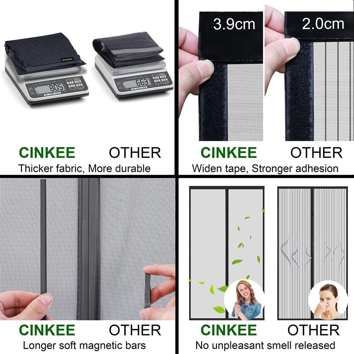 Stunq® Vliegengaas voor deur, muggennet, magnetisch, insectenbescherming voor balkondeur, kelderdeur en terrasdeur, eenvoudige klittenbandmontage zonder boren, zwart, 100 x 220 cm