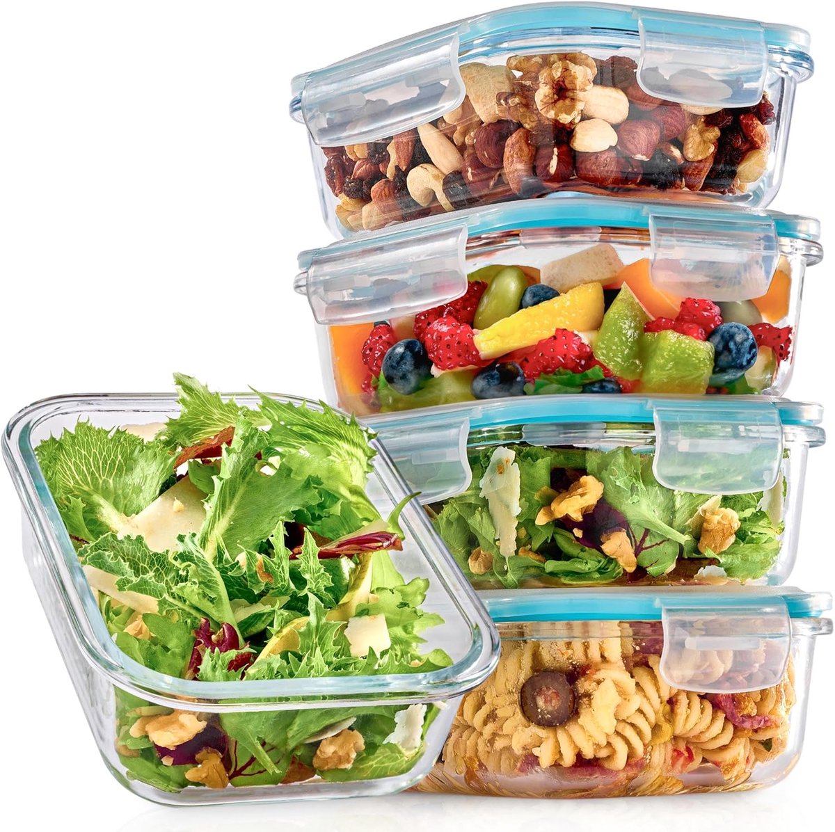 Famanu - Glazen voedselopslagcontainers met deksel, set van 4 vershouddozen, 500 ml, stapelbaar & luchtdicht, bpa-vrij, vaatwasmachinebestendig