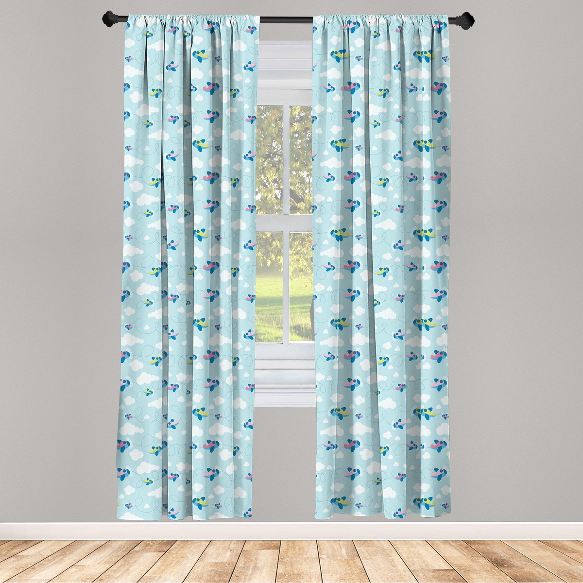 ABAKUHAUS Effen Voorhang – 2-panelen 75x175 cm – Cartoon Hemel, Roedezak