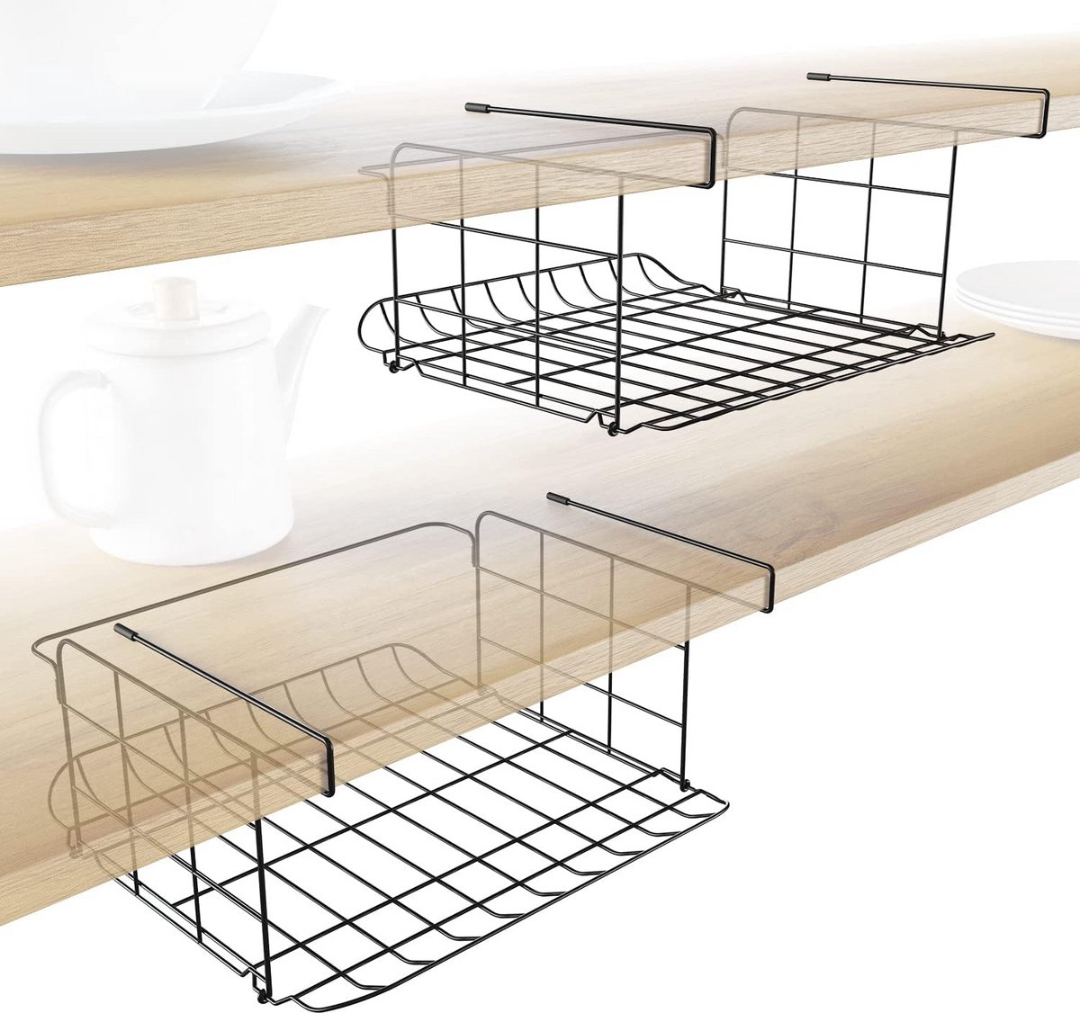 Set van 2 Metalen Opbergmanden voor Keuken en Kantoor - Rooster Ontwerp