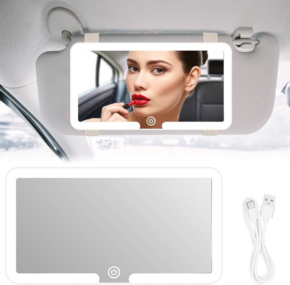Draagbare LED Make-up Spiegel voor Auto met 3 Lichtstanden - Oplaadbaar