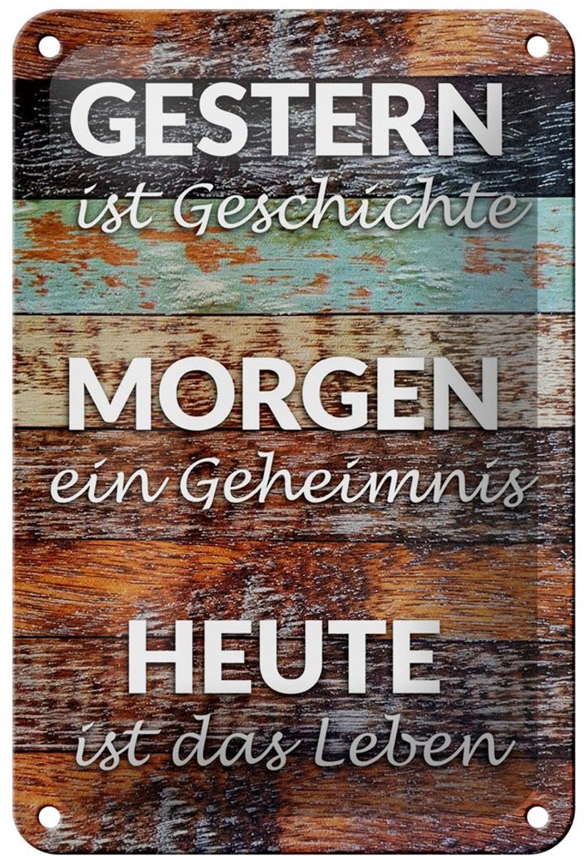 Blechschild Spruch 12x18cm Gestern Geschichte Morgen Heute